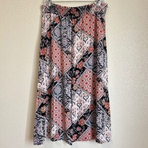 Indigo Rose Size L Skirt Pink Black Patchwork Floral Paisley Midi Boho Cottage